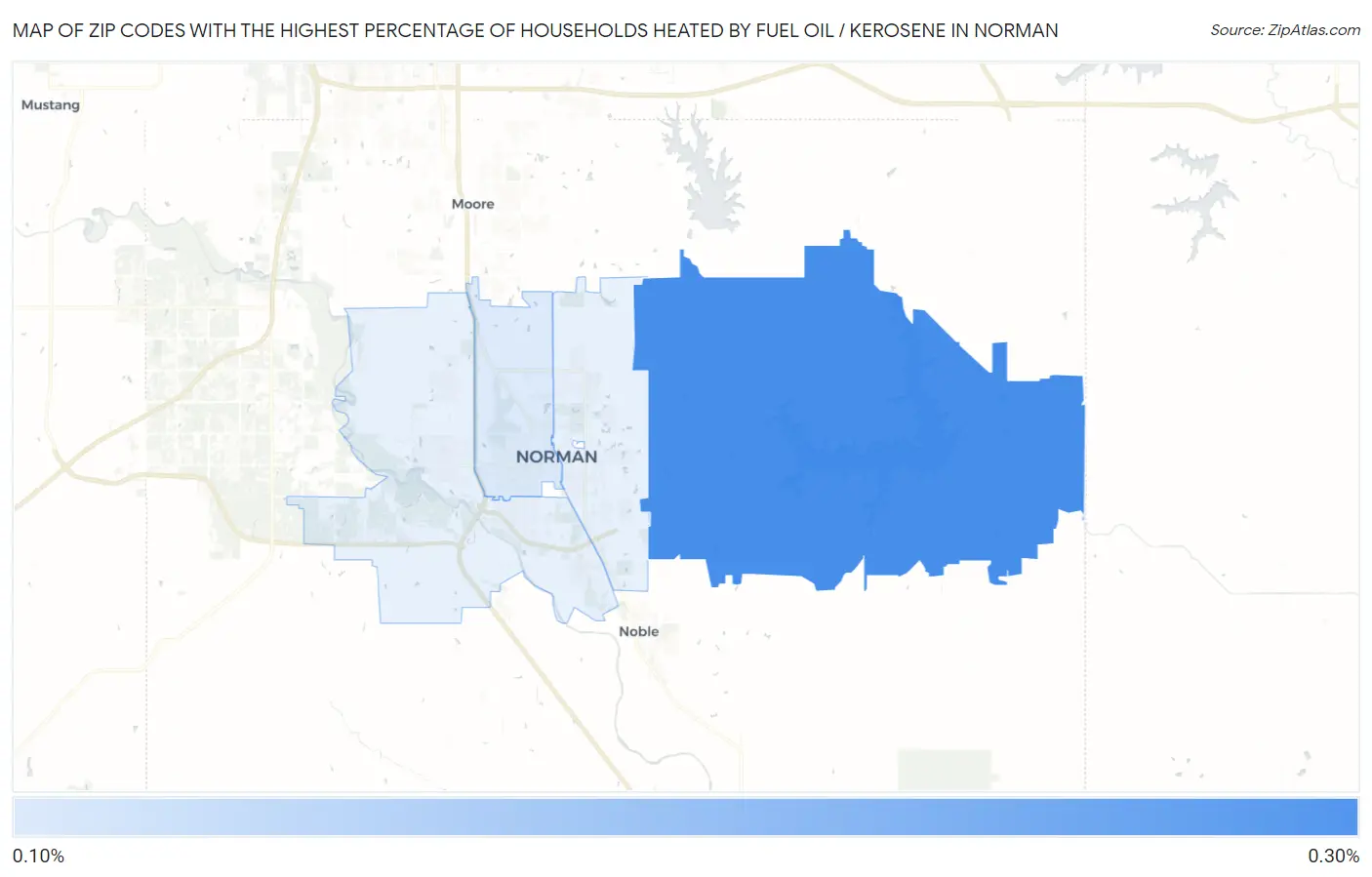 Zip Codes with the Highest Percentage of Households Heated by Fuel Oil / Kerosene in Norman Map