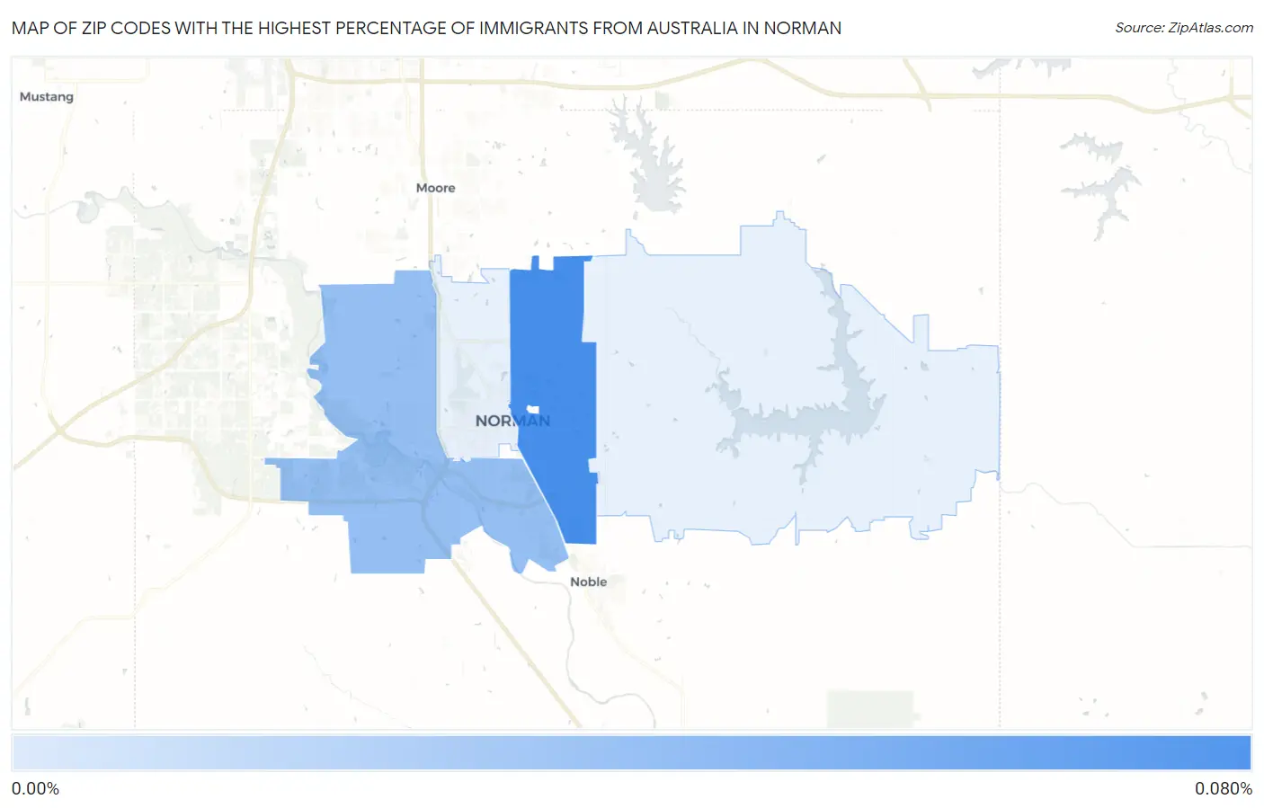 Zip Codes with the Highest Percentage of Immigrants from Australia in Norman Map