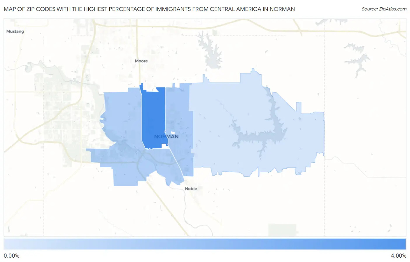 Zip Codes with the Highest Percentage of Immigrants from Central America in Norman Map