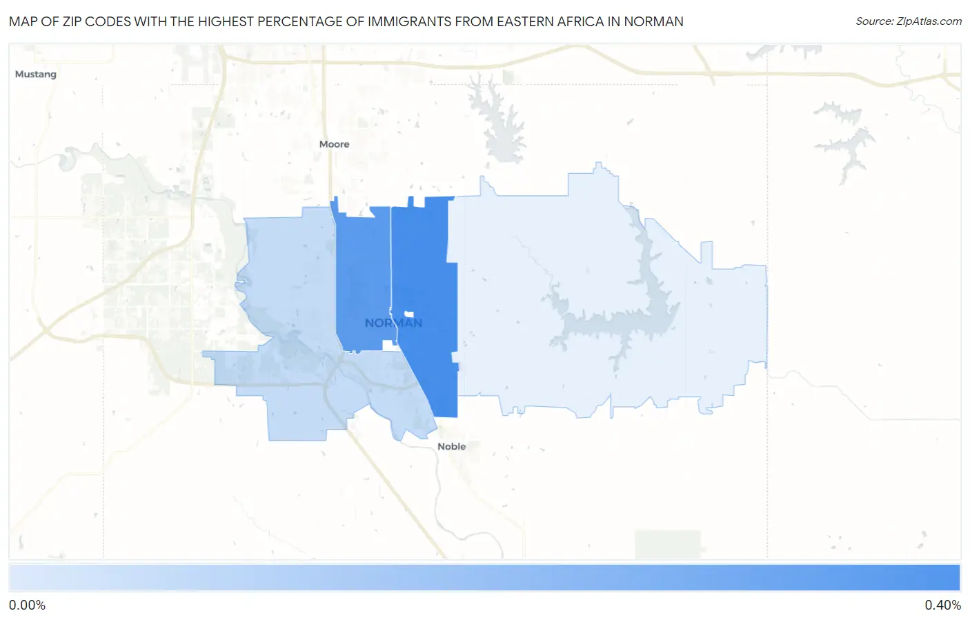 Zip Codes with the Highest Percentage of Immigrants from Eastern Africa in Norman Map