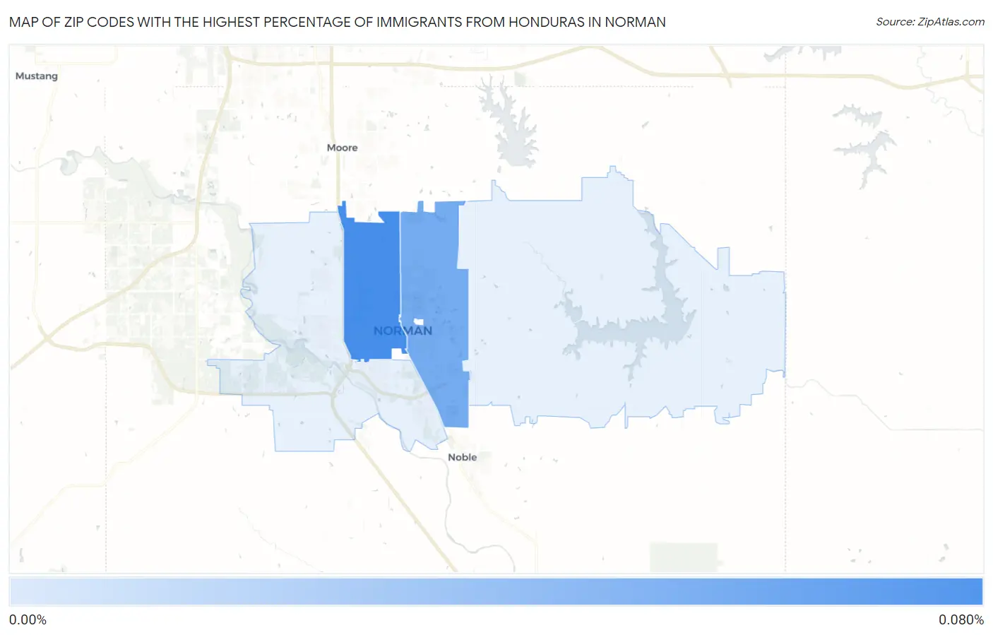 Zip Codes with the Highest Percentage of Immigrants from Honduras in Norman Map