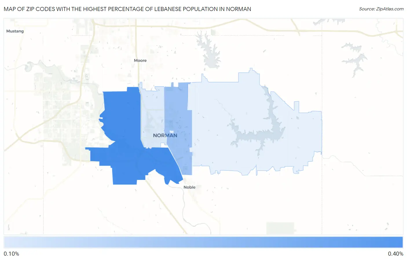 Zip Codes with the Highest Percentage of Lebanese Population in Norman Map