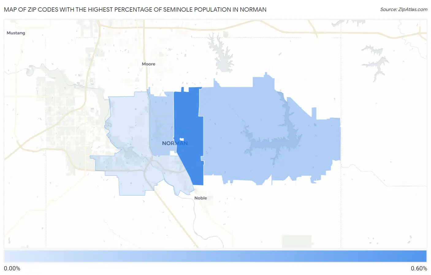 Zip Codes with the Highest Percentage of Seminole Population in Norman Map