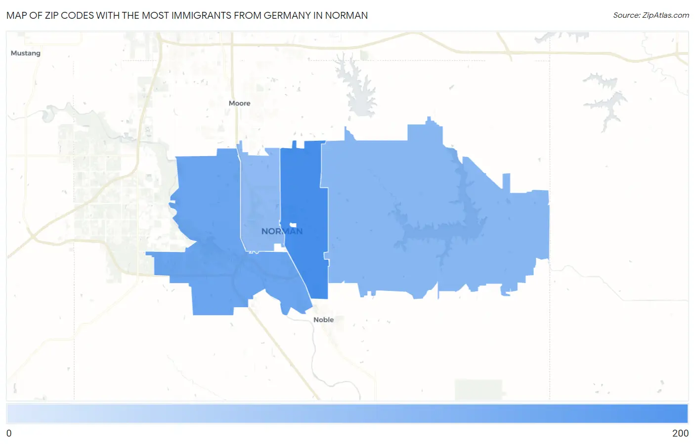 Zip Codes with the Most Immigrants from Germany in Norman Map