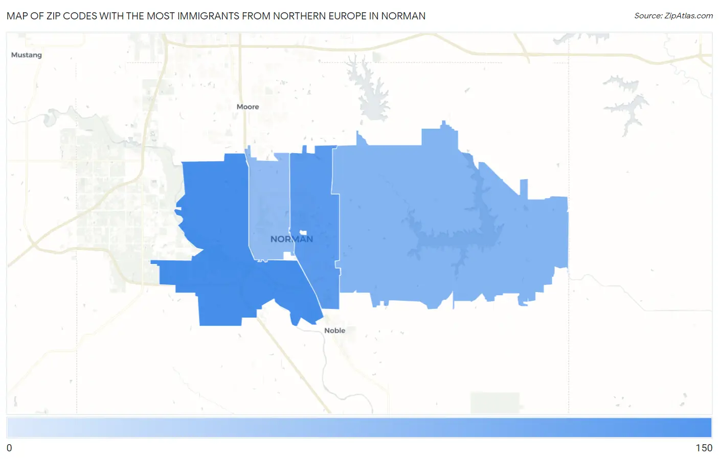 Zip Codes with the Most Immigrants from Northern Europe in Norman Map