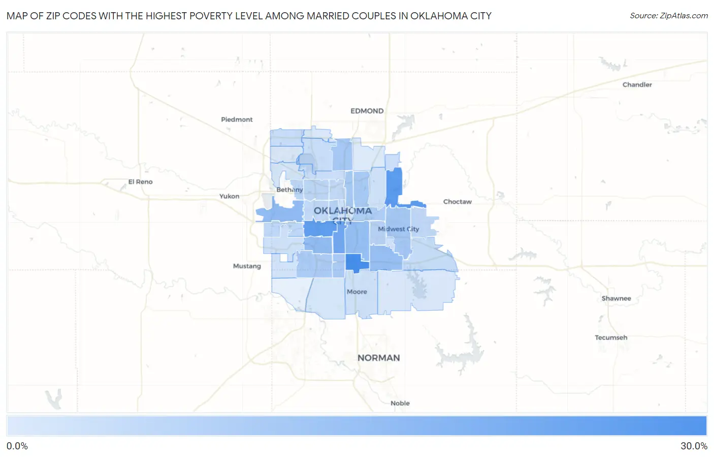 Zip Codes with the Highest Poverty Level Among Married Couples in Oklahoma City Map