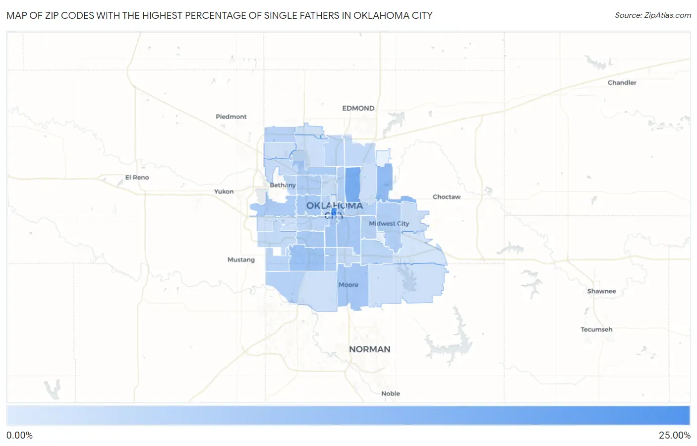 Zip Codes with the Highest Percentage of Single Fathers in Oklahoma City Map