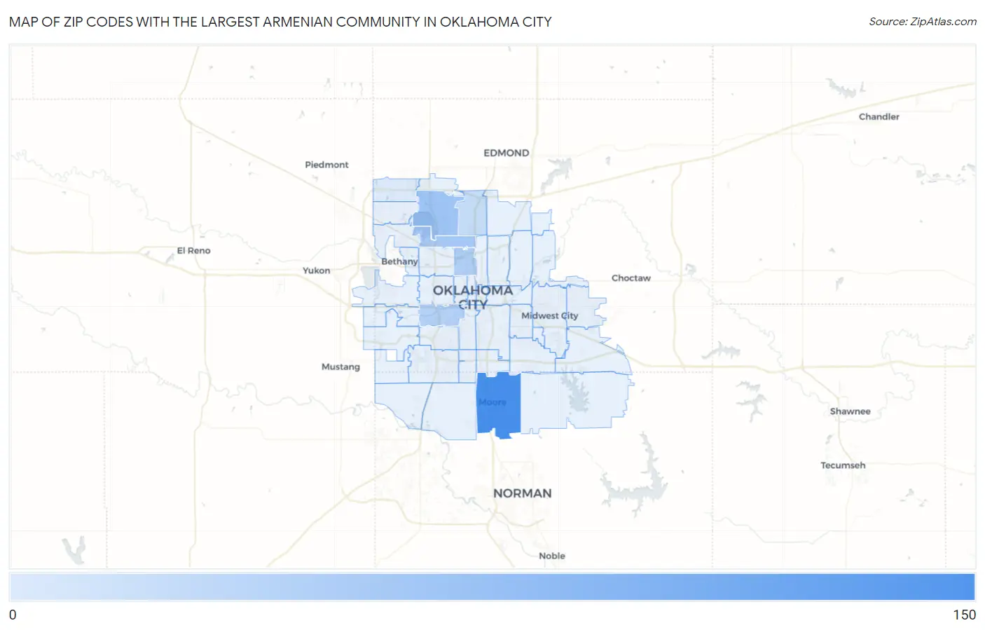 Zip Codes with the Largest Armenian Community in Oklahoma City Map