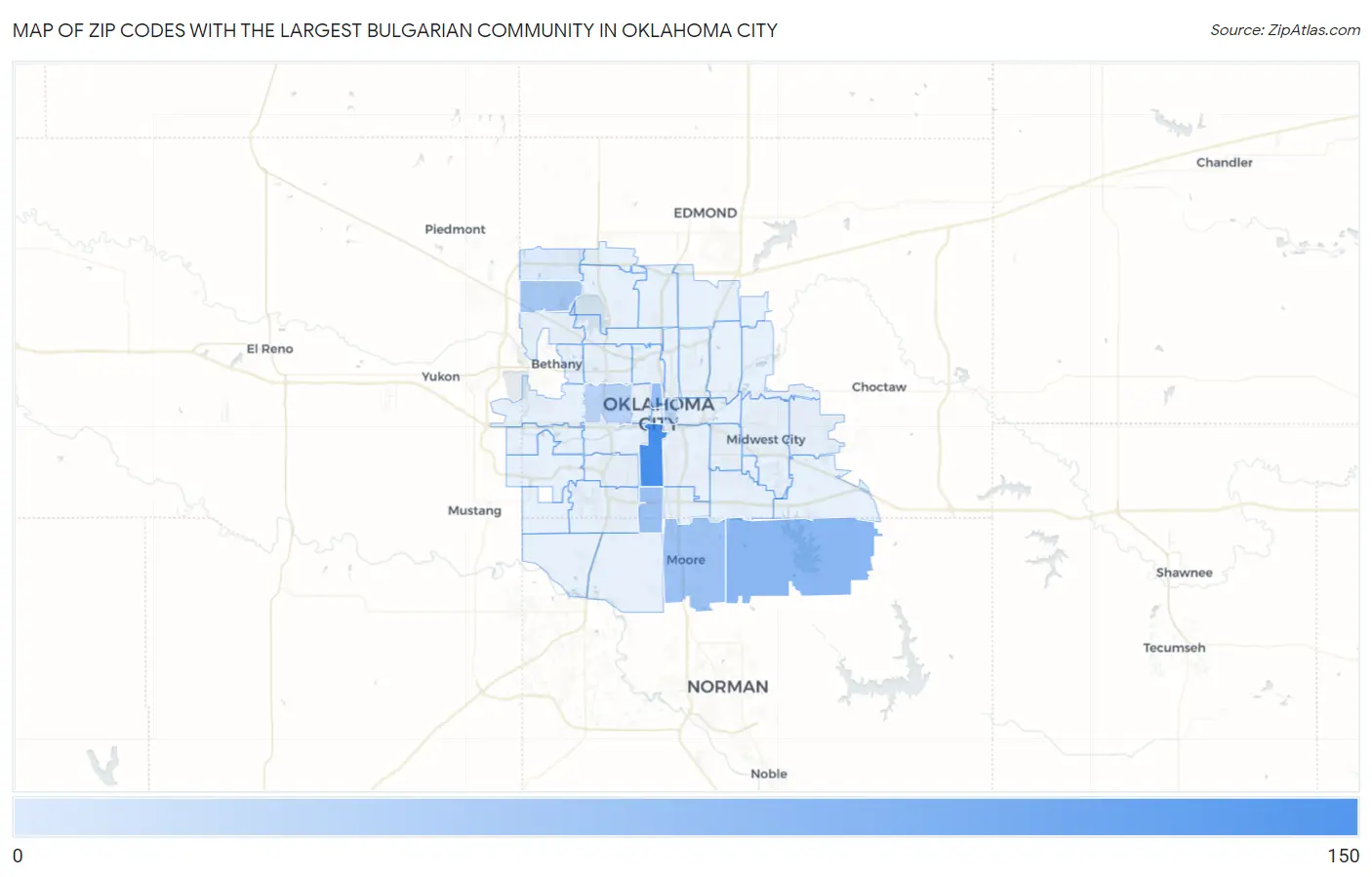 Zip Codes with the Largest Bulgarian Community in Oklahoma City Map