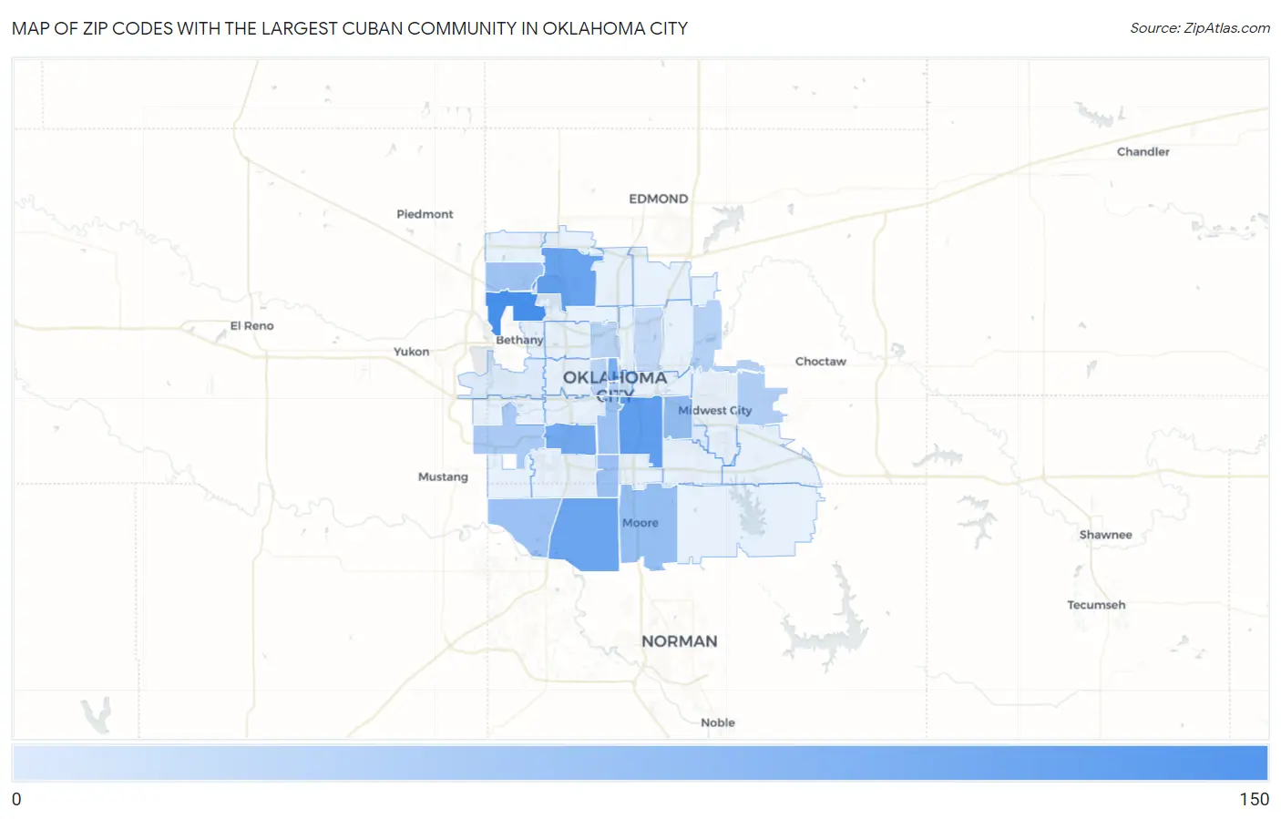 Zip Codes with the Largest Cuban Community in Oklahoma City Map