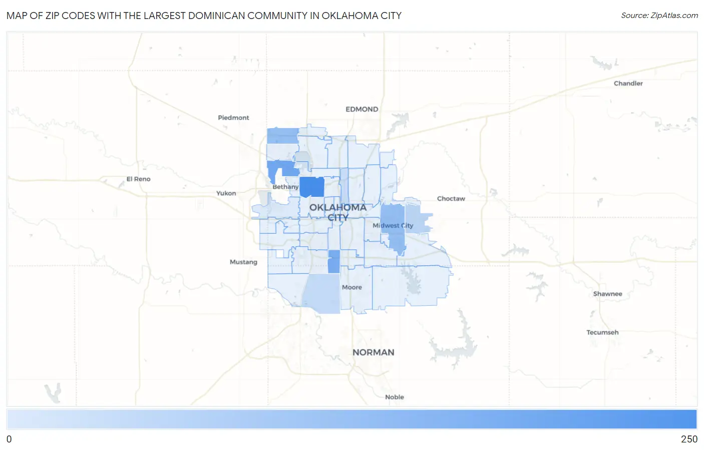 Zip Codes with the Largest Dominican Community in Oklahoma City Map