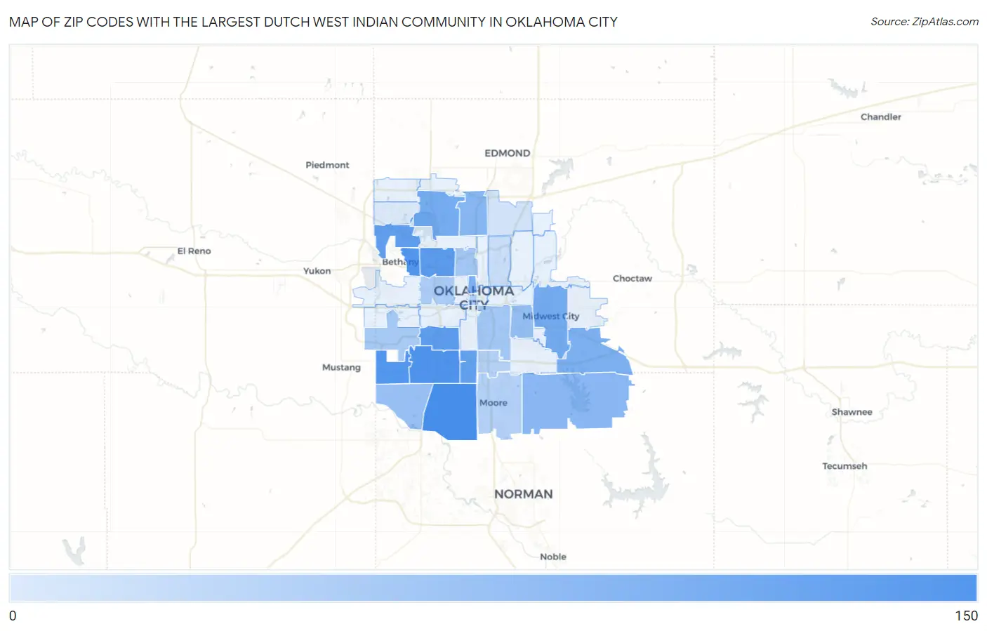 Zip Codes with the Largest Dutch West Indian Community in Oklahoma City Map