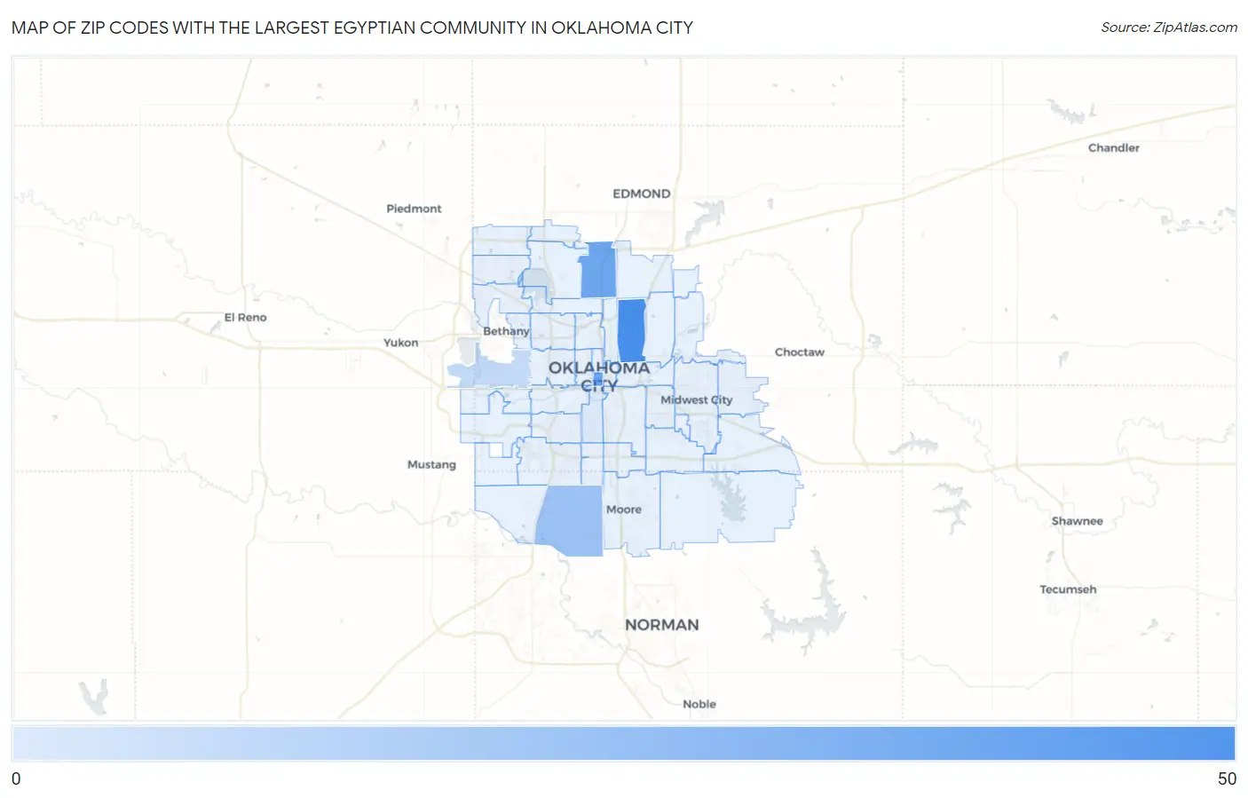 Zip Codes with the Largest Egyptian Community in Oklahoma City Map