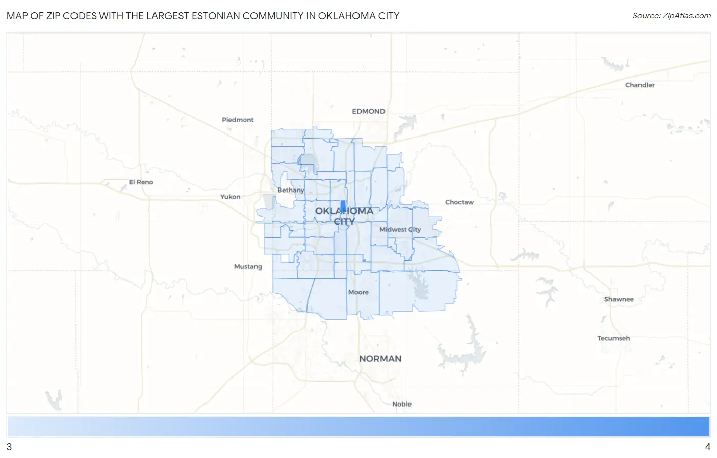 Zip Codes with the Largest Estonian Community in Oklahoma City Map