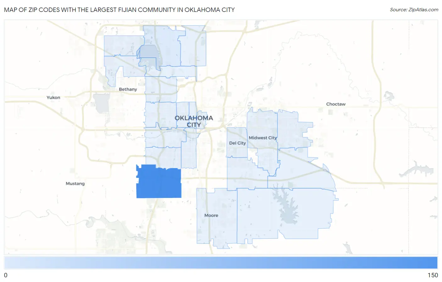 Zip Codes with the Largest Fijian Community in Oklahoma City Map
