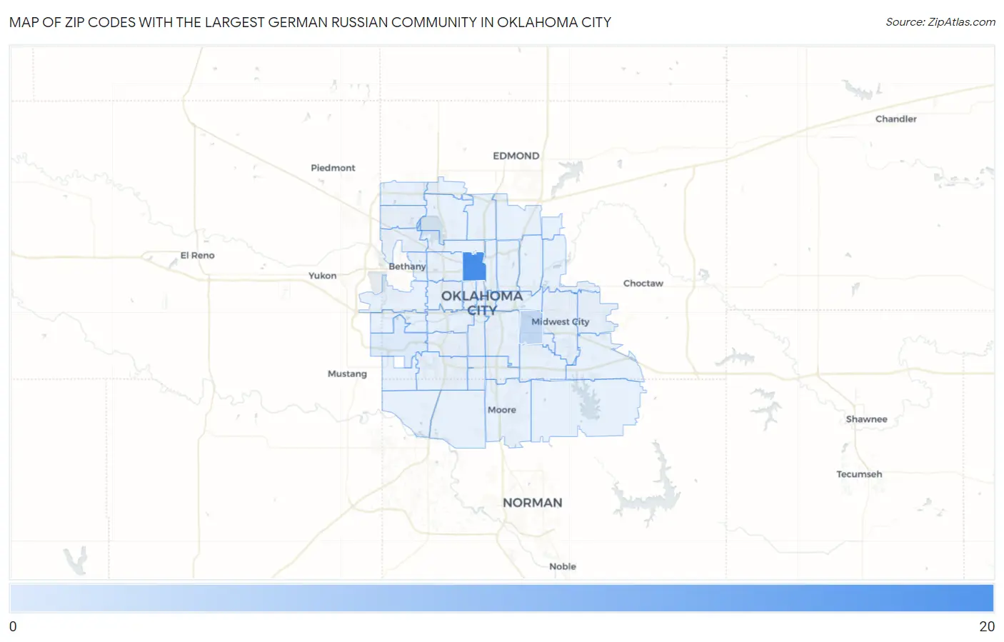 Zip Codes with the Largest German Russian Community in Oklahoma City Map