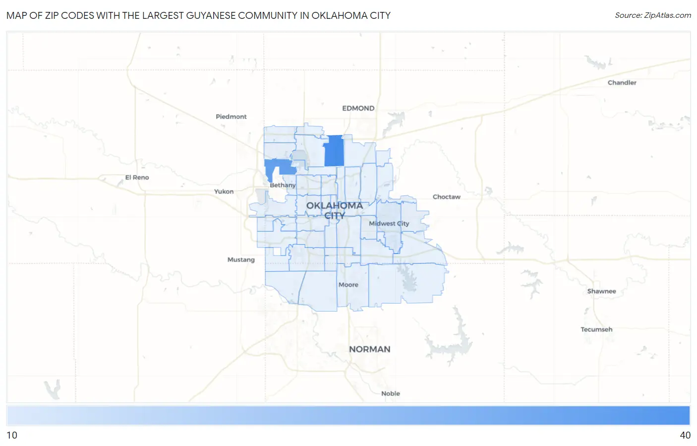 Zip Codes with the Largest Guyanese Community in Oklahoma City Map