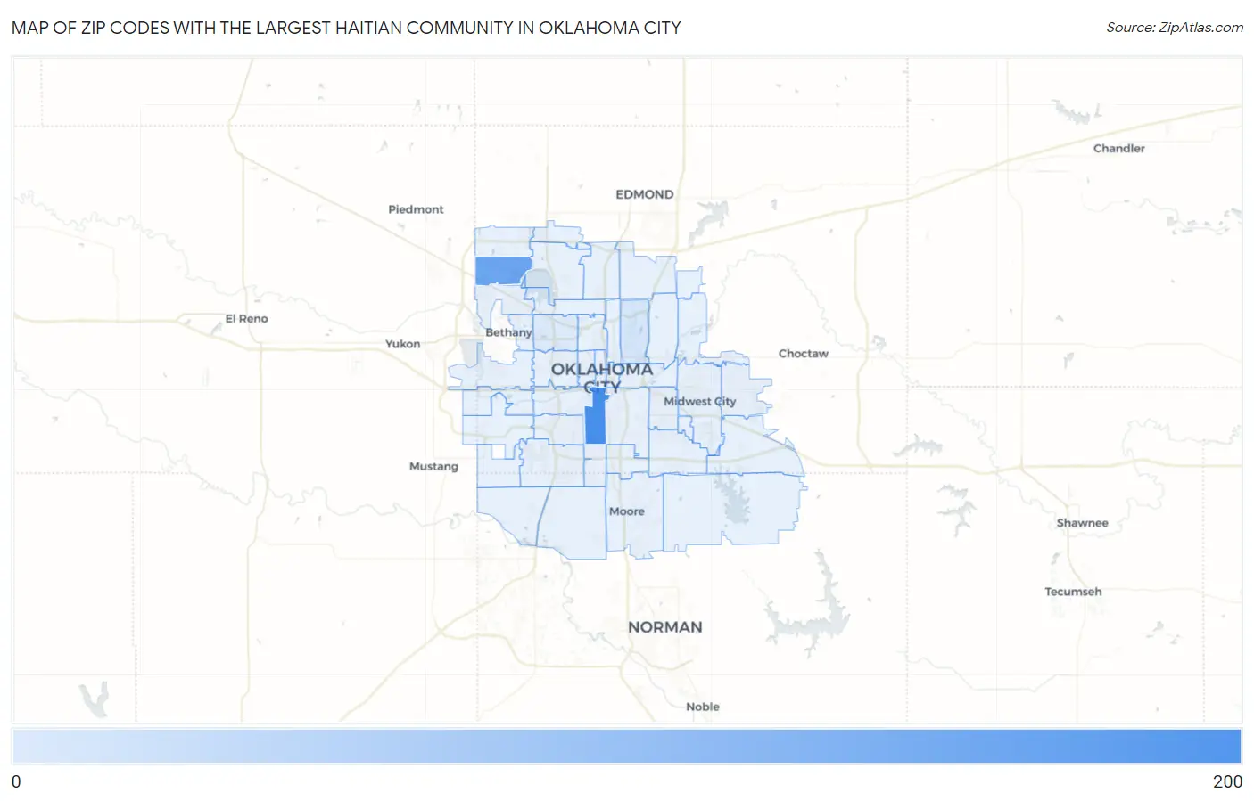 Zip Codes with the Largest Haitian Community in Oklahoma City Map