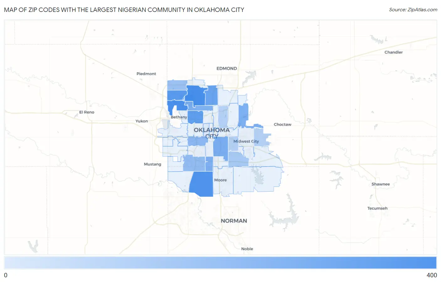Zip Codes with the Largest Nigerian Community in Oklahoma City Map