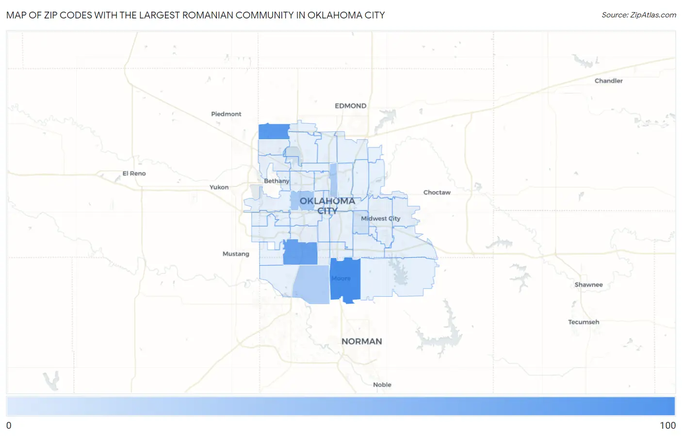 Zip Codes with the Largest Romanian Community in Oklahoma City Map