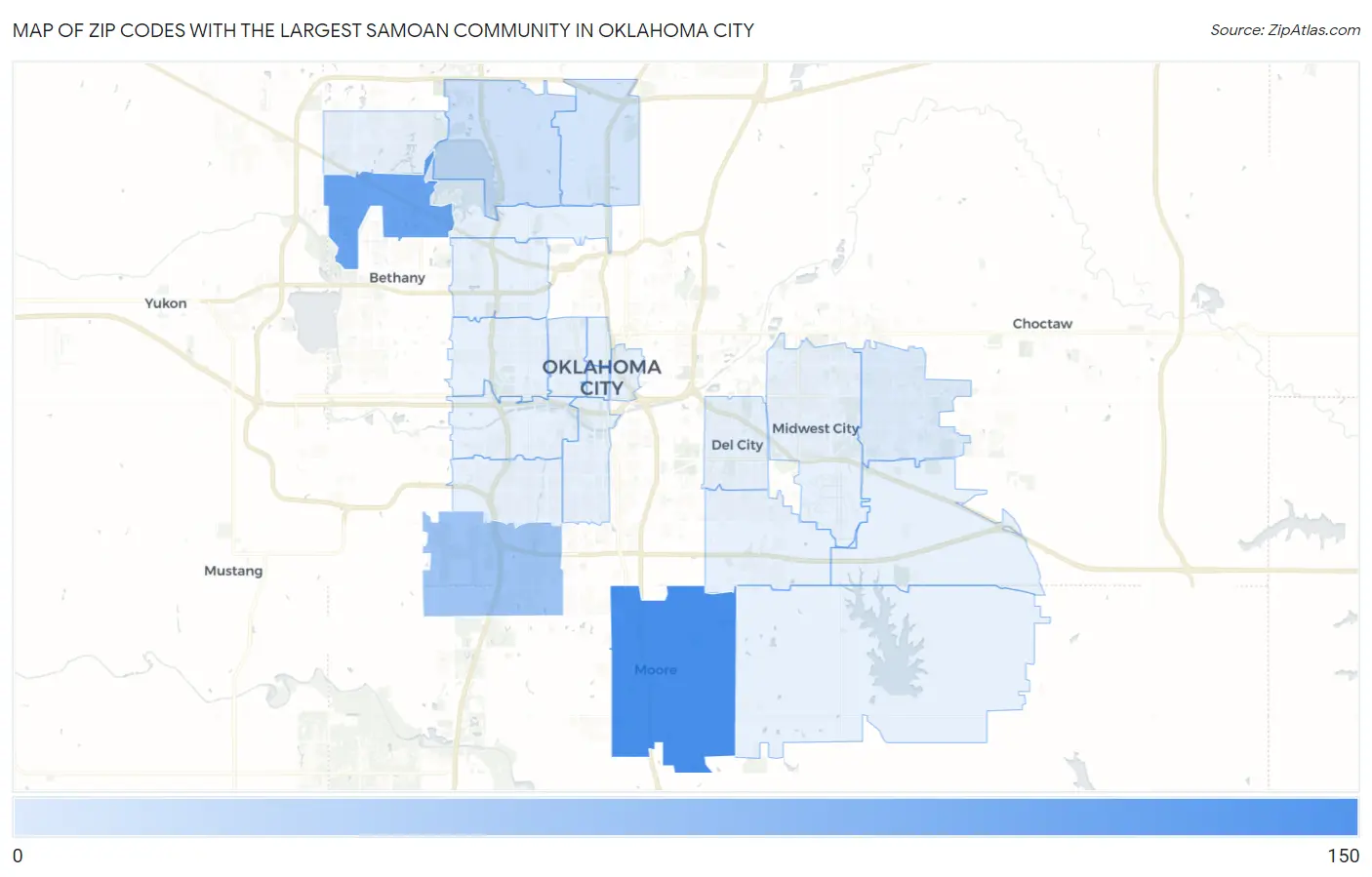 Zip Codes with the Largest Samoan Community in Oklahoma City Map