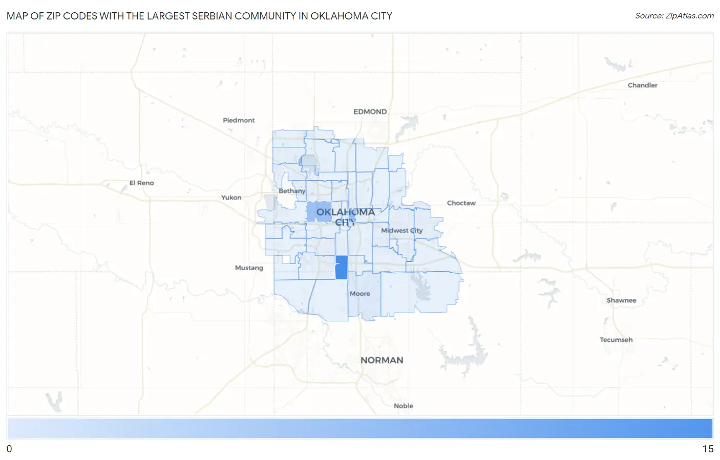 Zip Codes with the Largest Serbian Community in Oklahoma City Map
