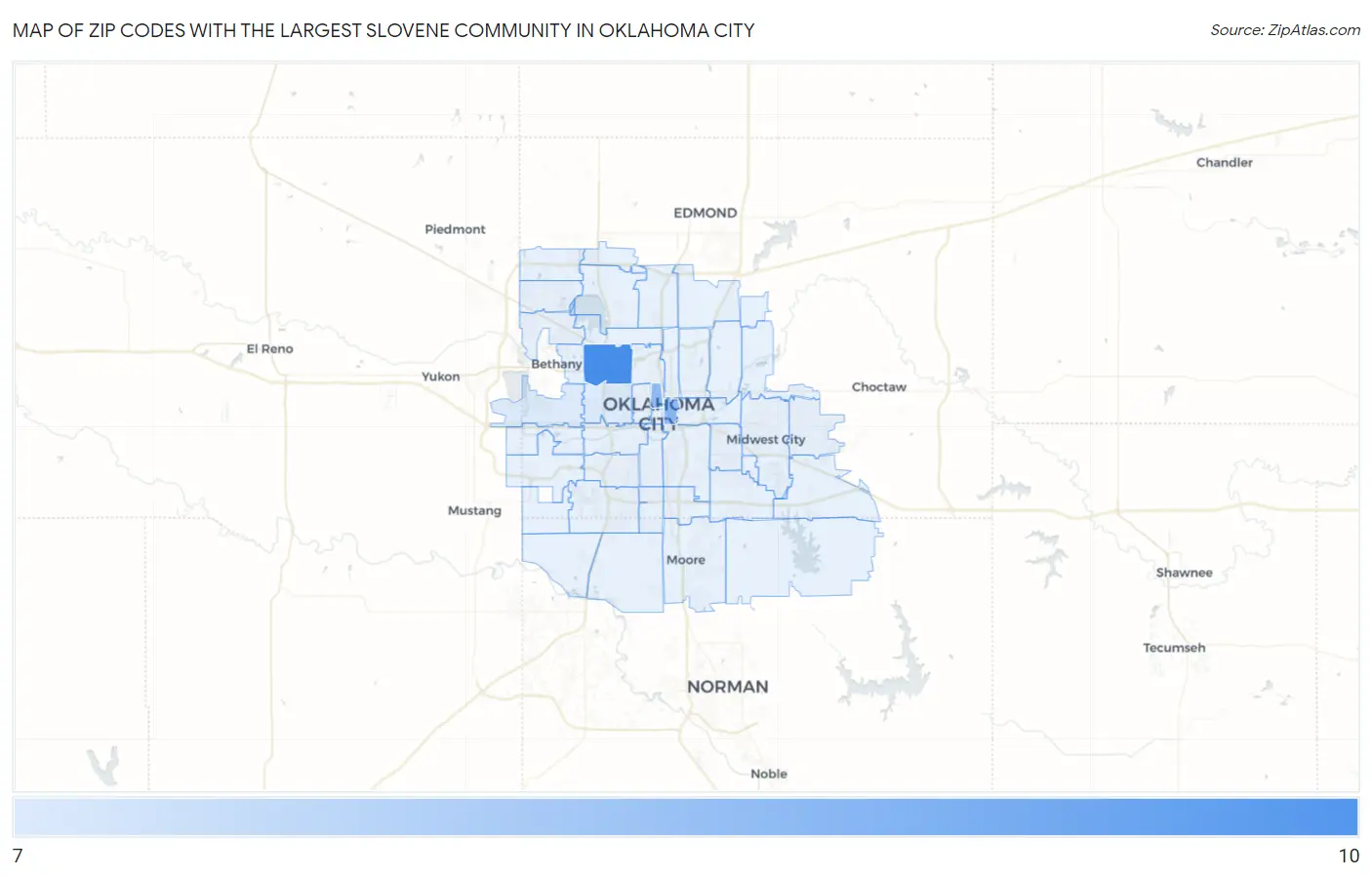 Zip Codes with the Largest Slovene Community in Oklahoma City Map