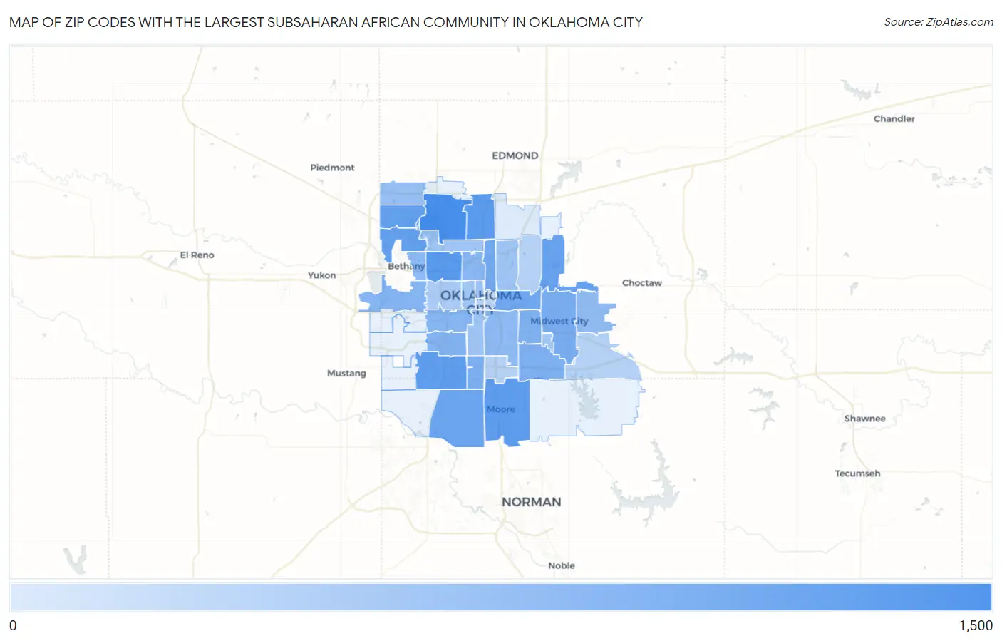 Zip Codes with the Largest Subsaharan African Community in Oklahoma City Map