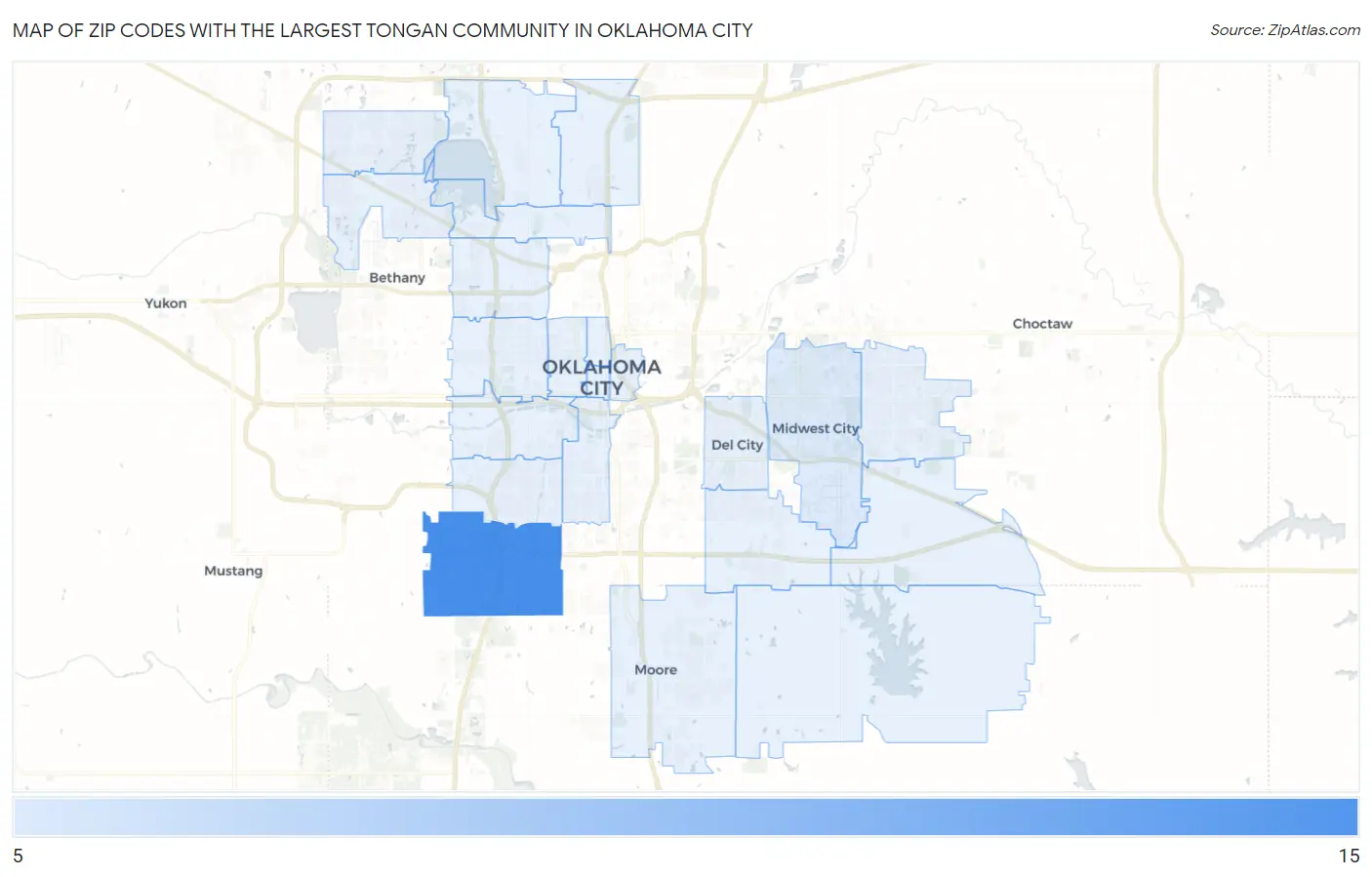 Zip Codes with the Largest Tongan Community in Oklahoma City Map