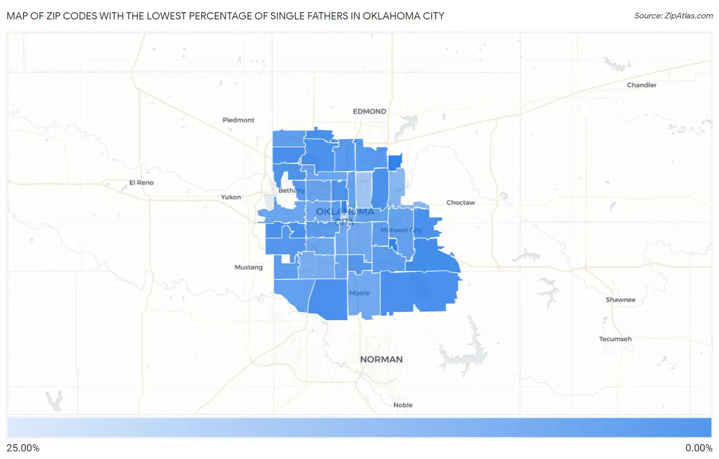 Zip Codes with the Lowest Percentage of Single Fathers in Oklahoma City Map