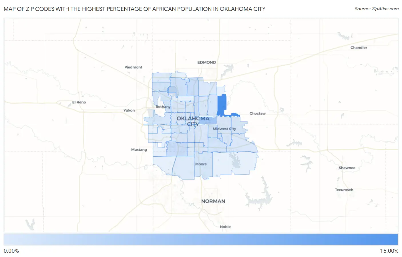 Zip Codes with the Highest Percentage of African Population in Oklahoma City Map