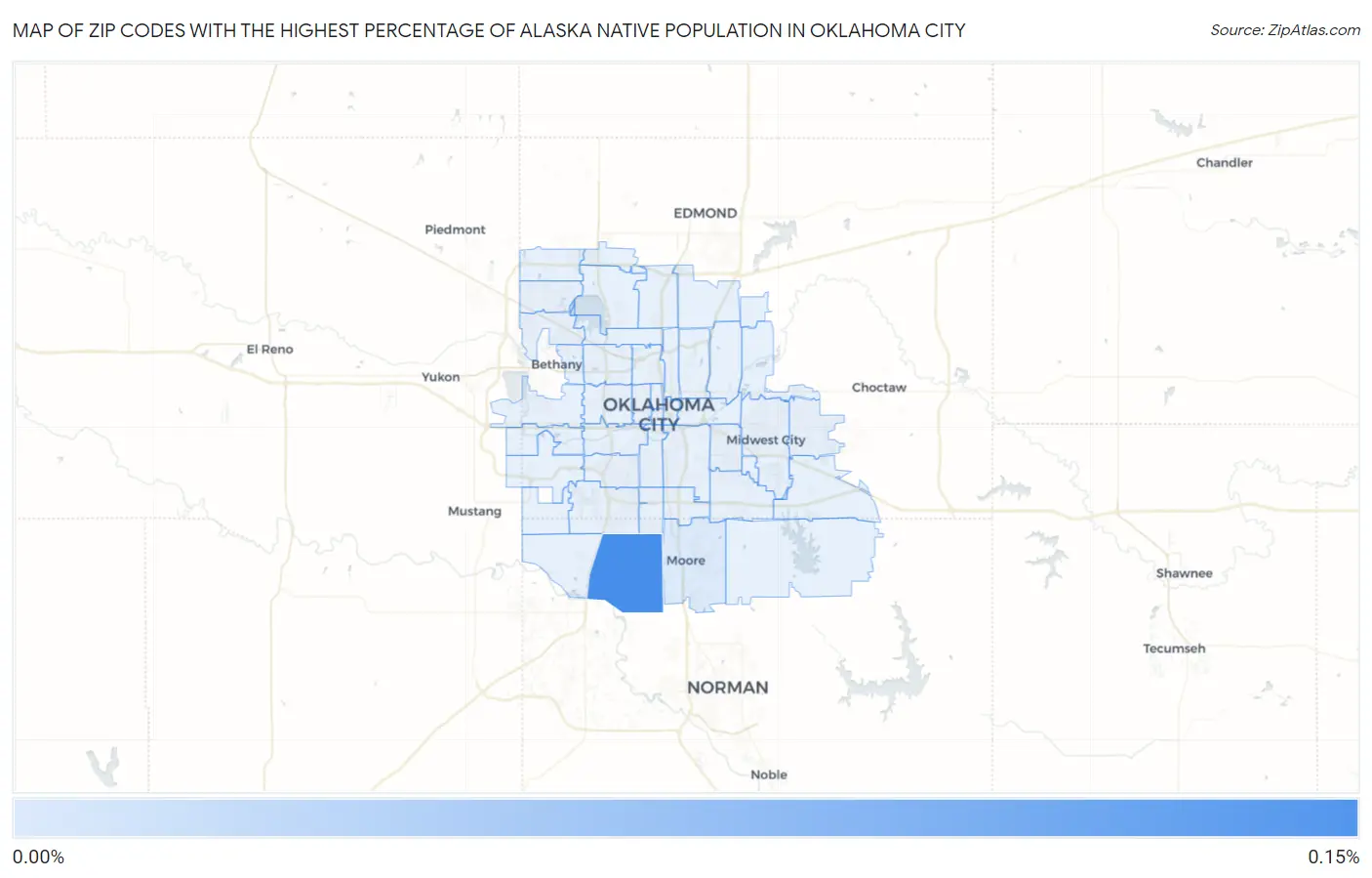 Zip Codes with the Highest Percentage of Alaska Native Population in Oklahoma City Map