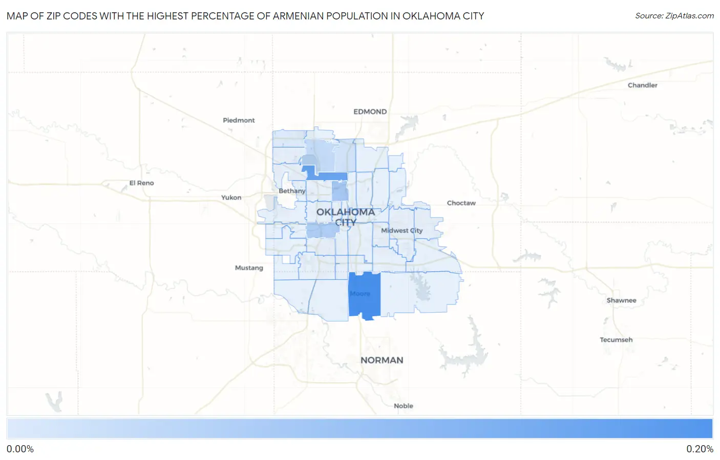 Zip Codes with the Highest Percentage of Armenian Population in Oklahoma City Map