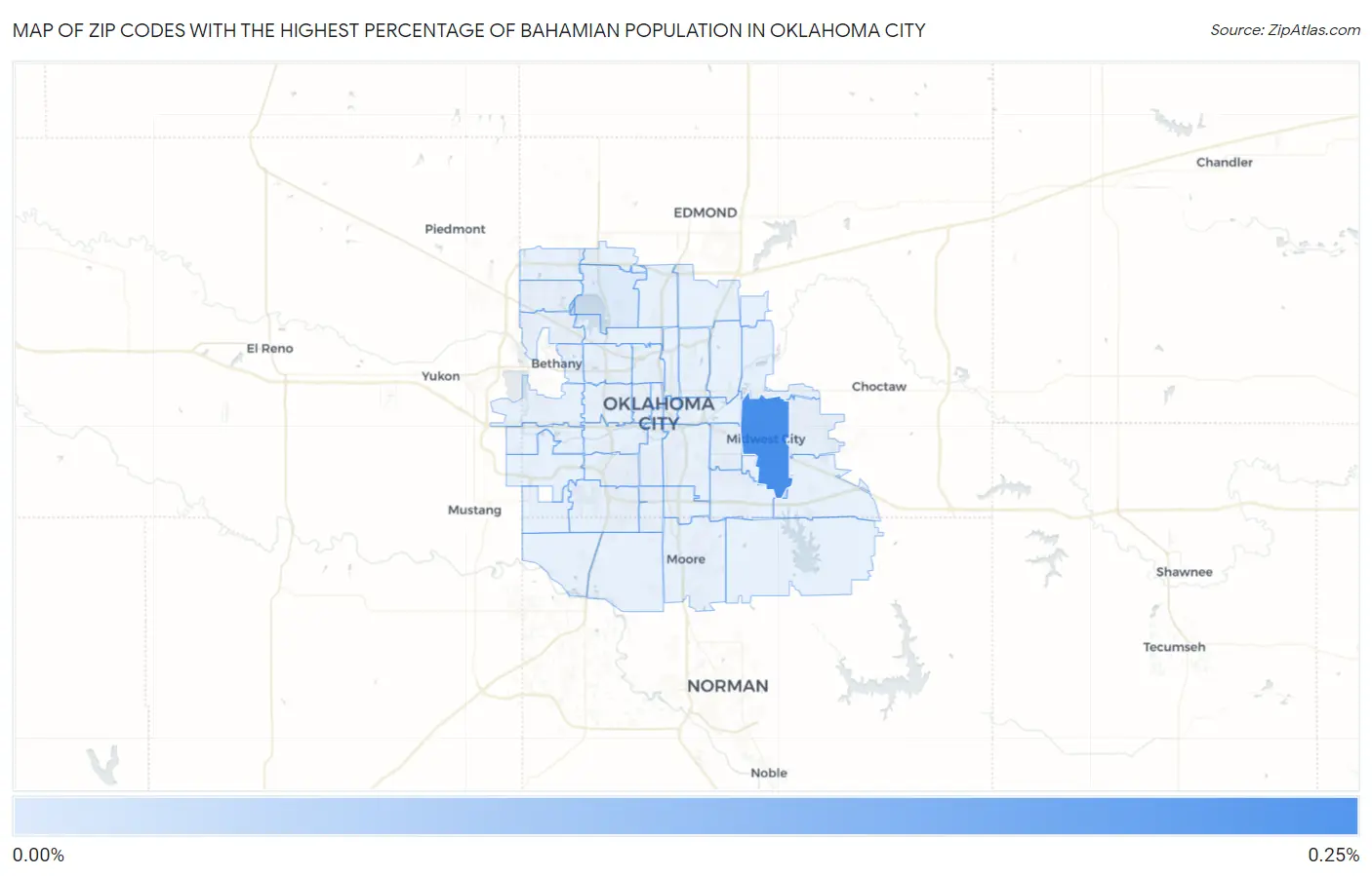 Zip Codes with the Highest Percentage of Bahamian Population in Oklahoma City Map