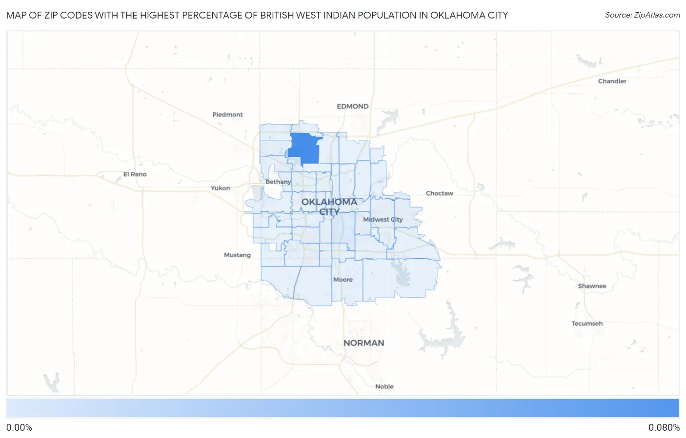Zip Codes with the Highest Percentage of British West Indian Population in Oklahoma City Map