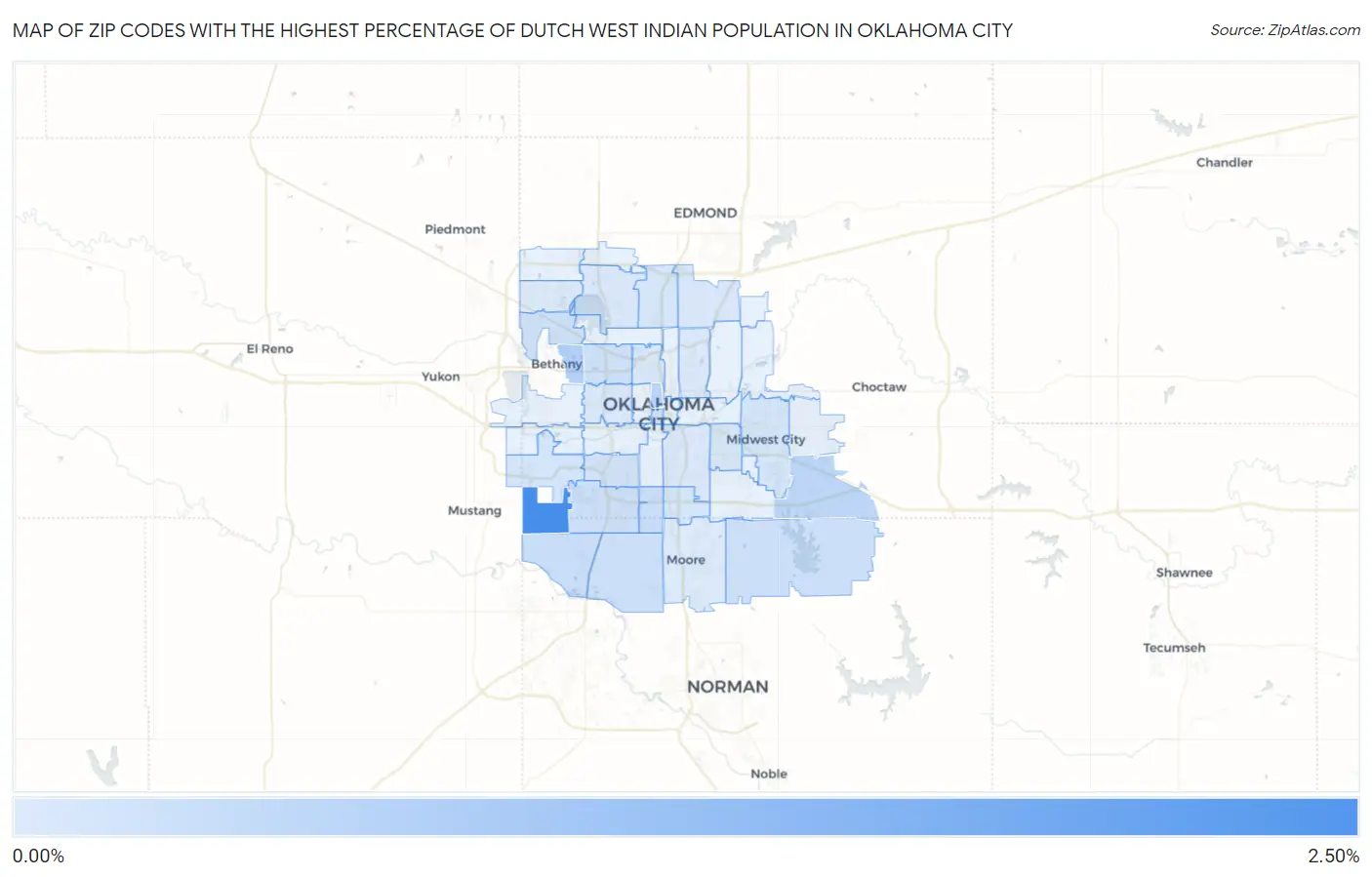 Zip Codes with the Highest Percentage of Dutch West Indian Population in Oklahoma City Map