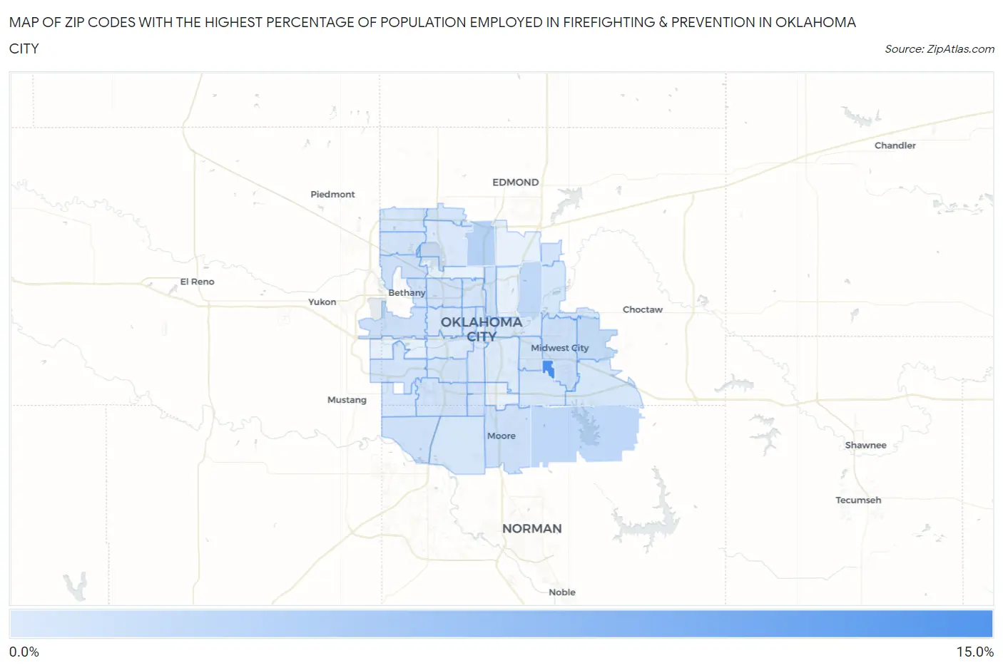 Zip Codes with the Highest Percentage of Population Employed in Firefighting & Prevention in Oklahoma City Map