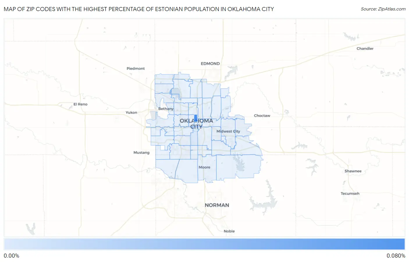 Zip Codes with the Highest Percentage of Estonian Population in Oklahoma City Map