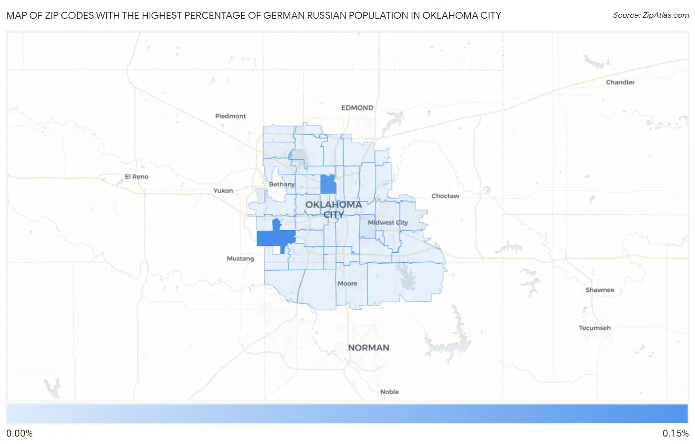 Zip Codes with the Highest Percentage of German Russian Population in Oklahoma City Map