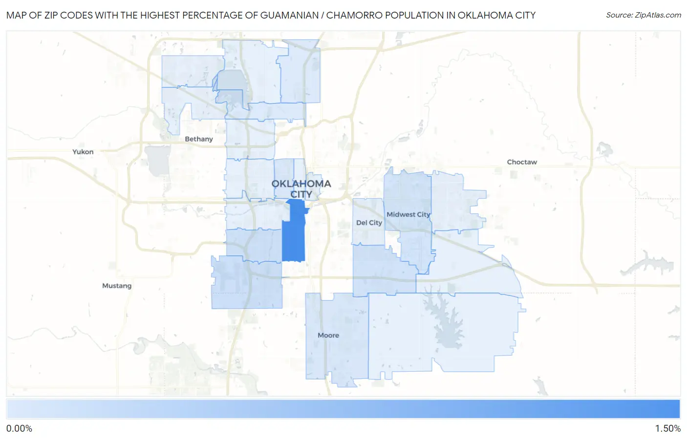Zip Codes with the Highest Percentage of Guamanian / Chamorro Population in Oklahoma City Map