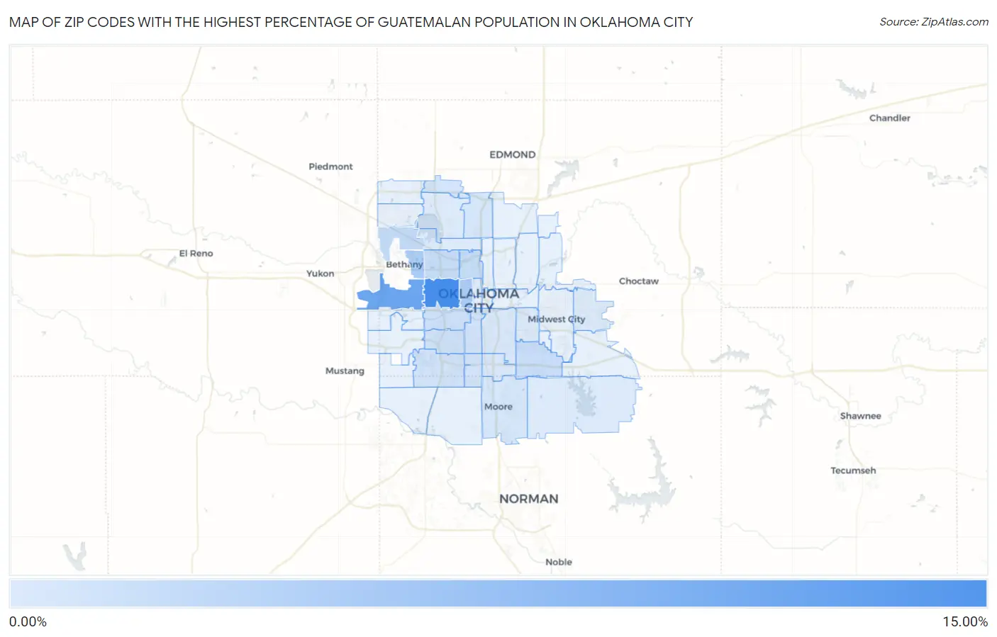 Zip Codes with the Highest Percentage of Guatemalan Population in Oklahoma City Map