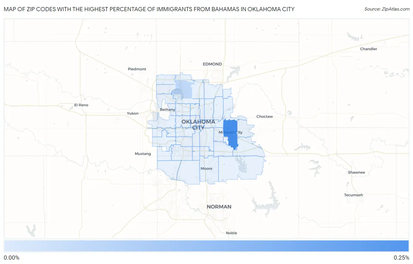 Zip Codes with the Highest Percentage of Immigrants from Bahamas in Oklahoma City Map