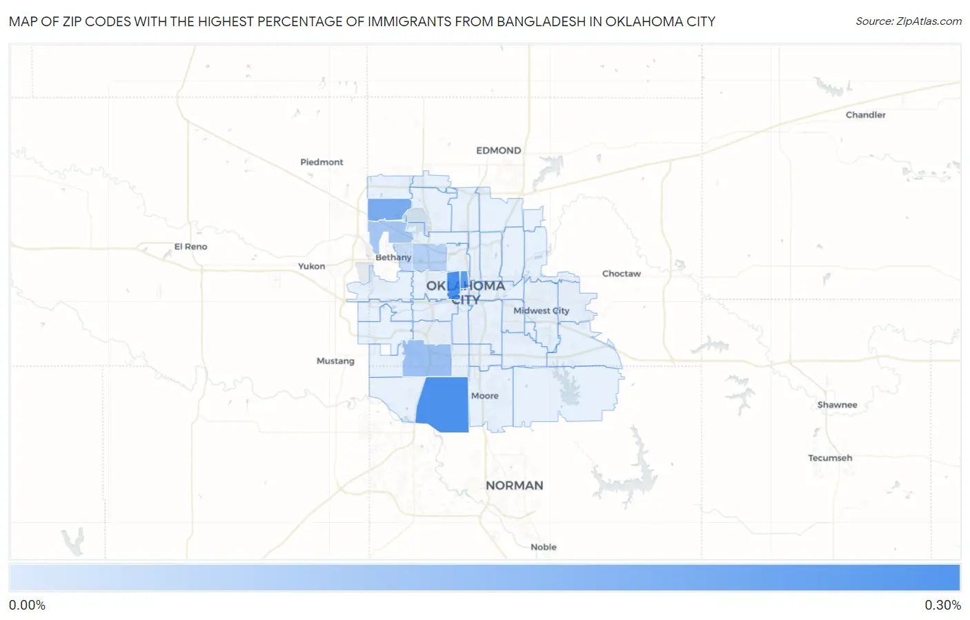 Zip Codes with the Highest Percentage of Immigrants from Bangladesh in Oklahoma City Map