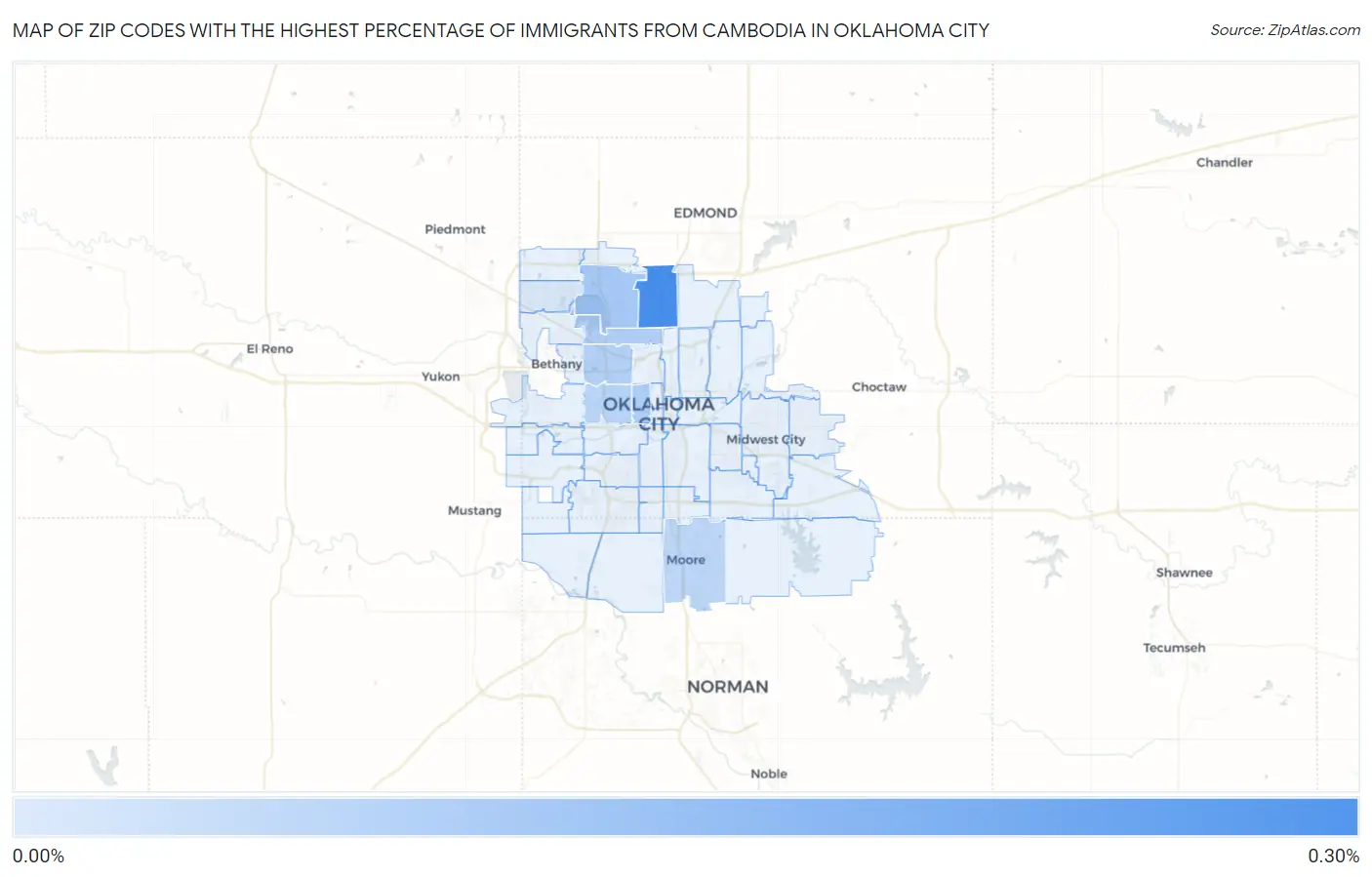 Zip Codes with the Highest Percentage of Immigrants from Cambodia in Oklahoma City Map