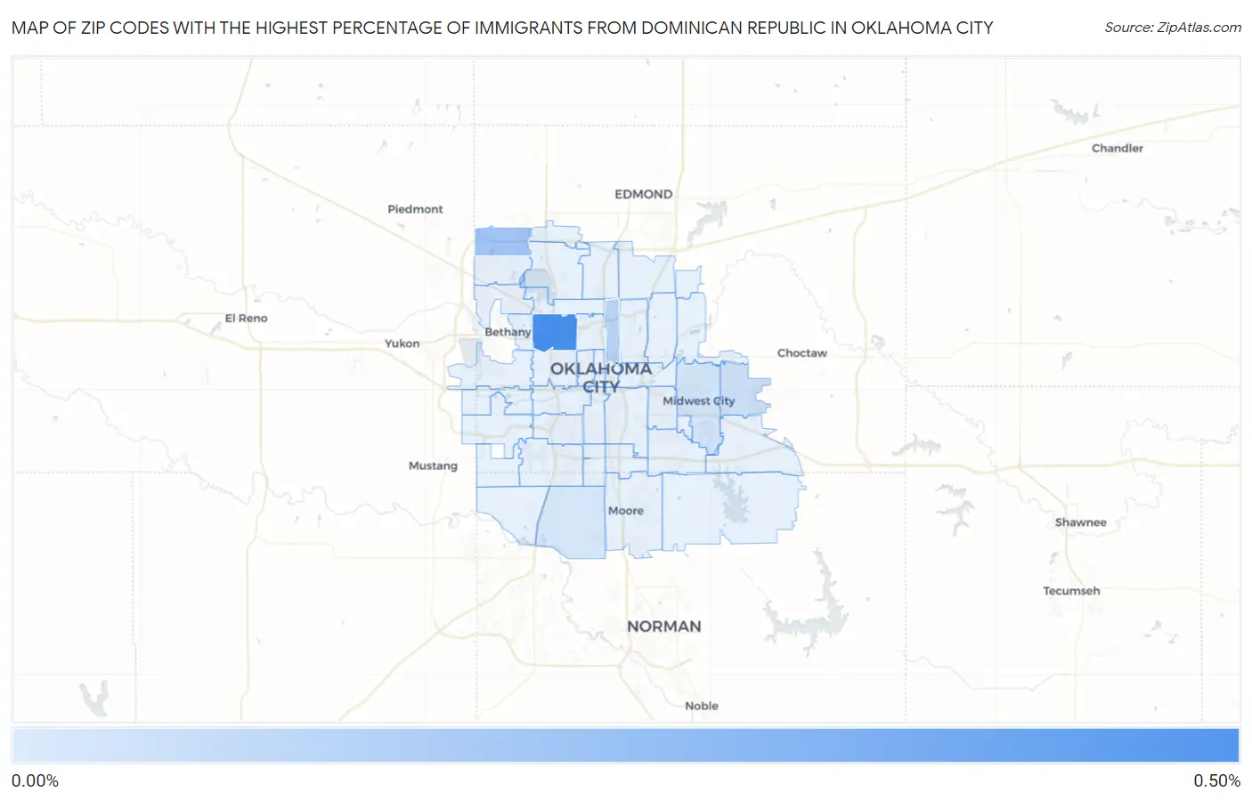 Zip Codes with the Highest Percentage of Immigrants from Dominican Republic in Oklahoma City Map