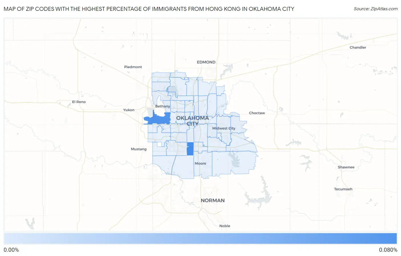 Zip Codes with the Highest Percentage of Immigrants from Hong Kong in Oklahoma City Map