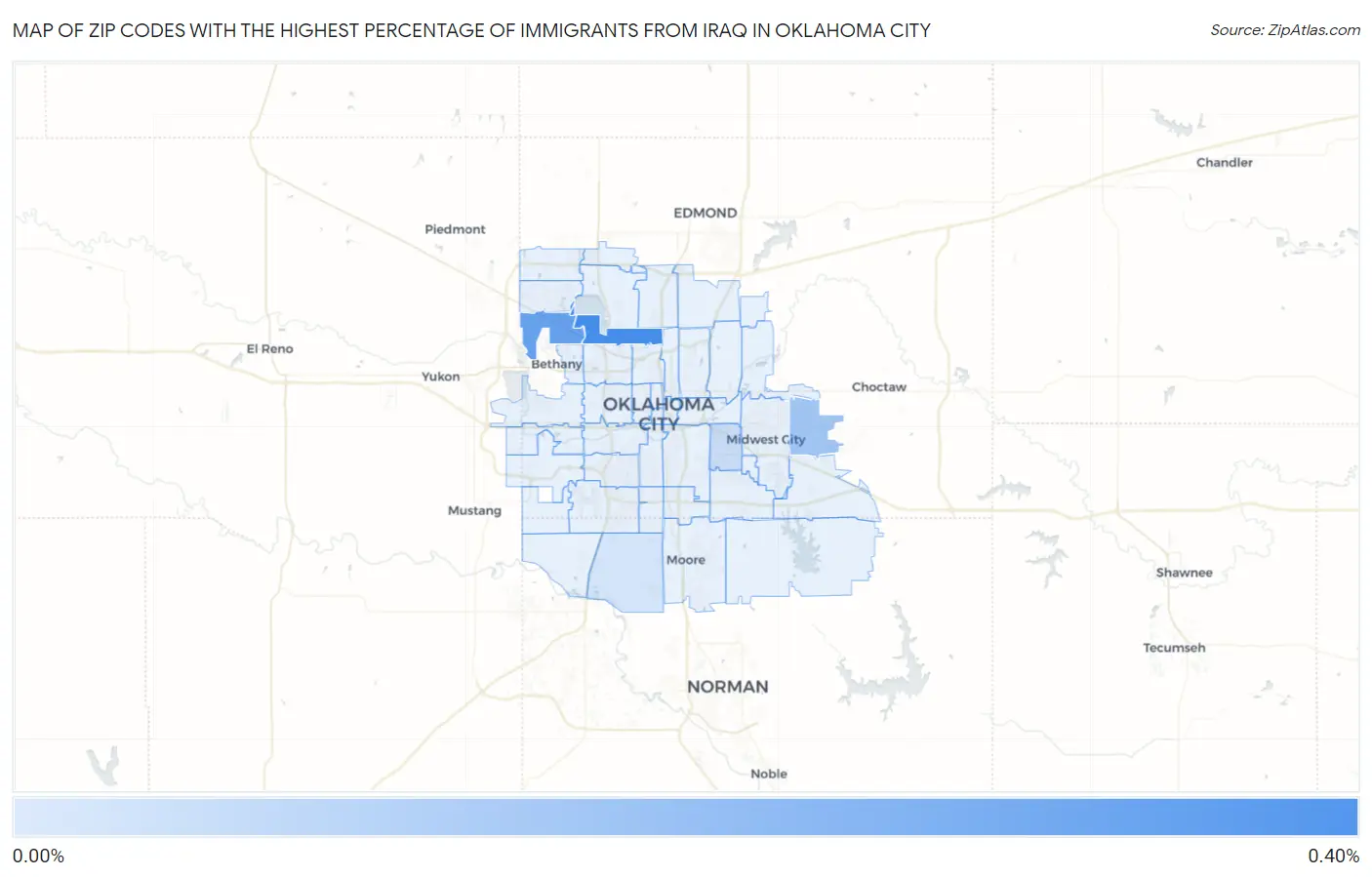 Zip Codes with the Highest Percentage of Immigrants from Iraq in Oklahoma City Map