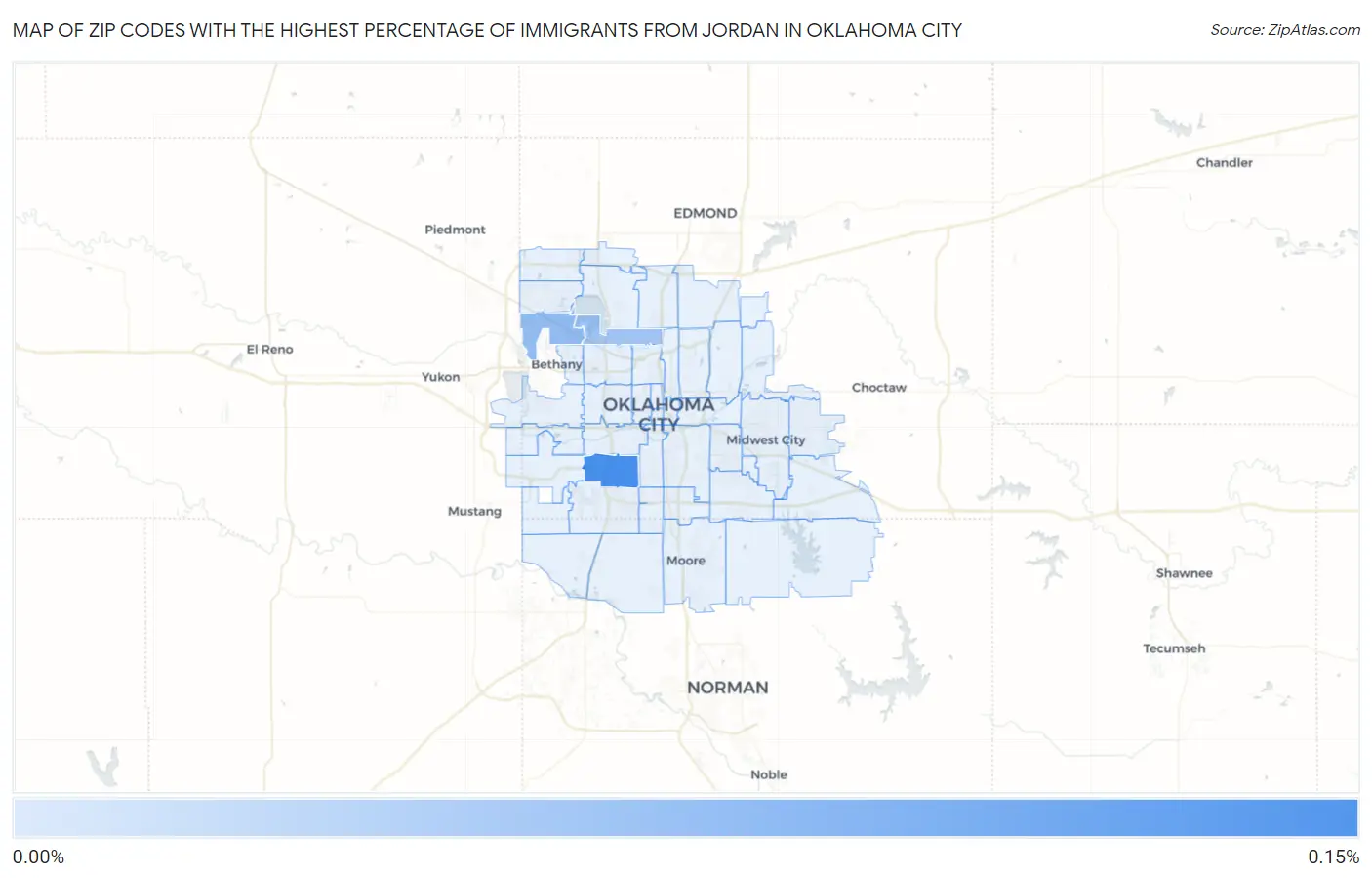 Zip Codes with the Highest Percentage of Immigrants from Jordan in Oklahoma City Map