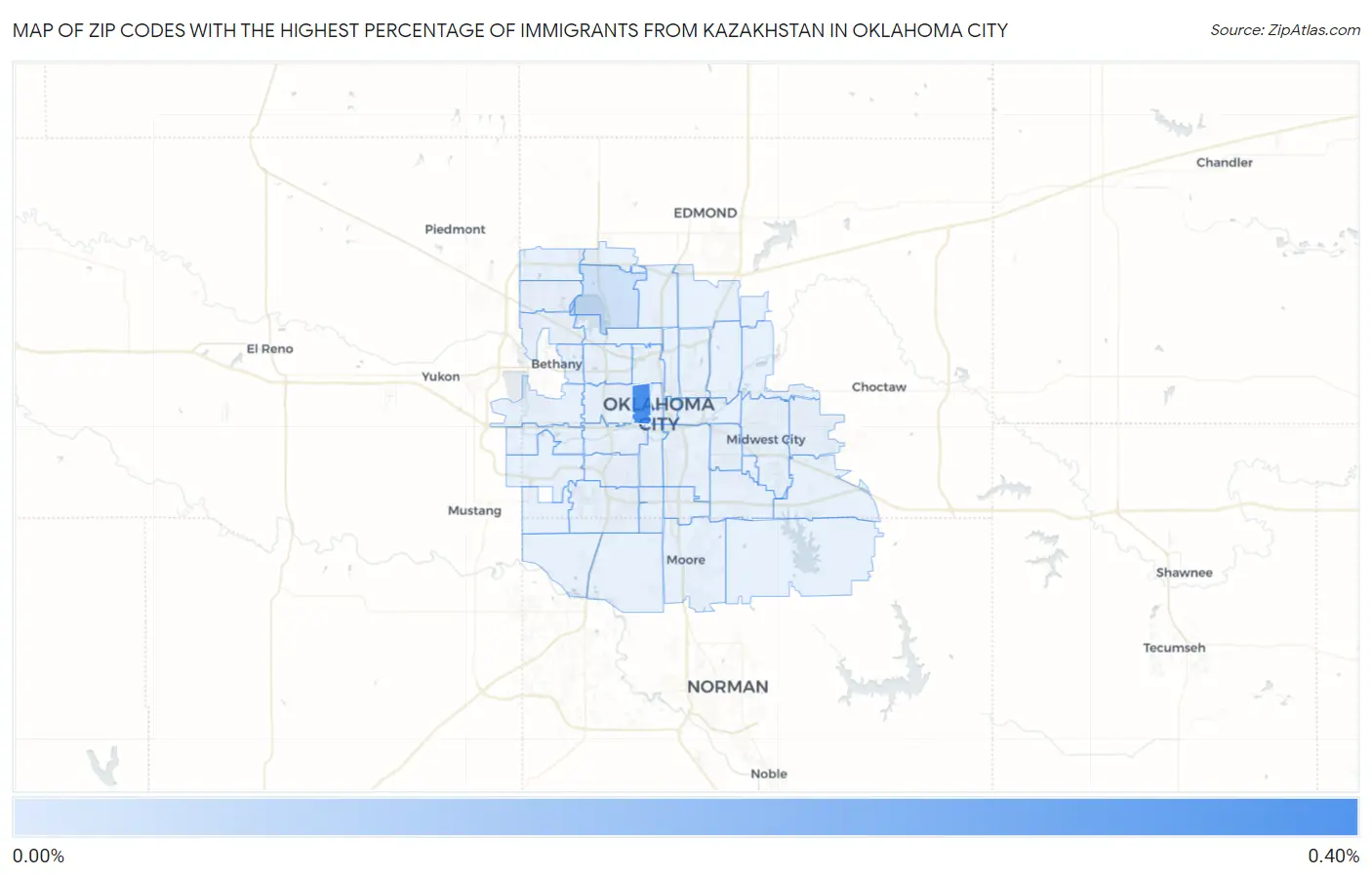 Zip Codes with the Highest Percentage of Immigrants from Kazakhstan in Oklahoma City Map