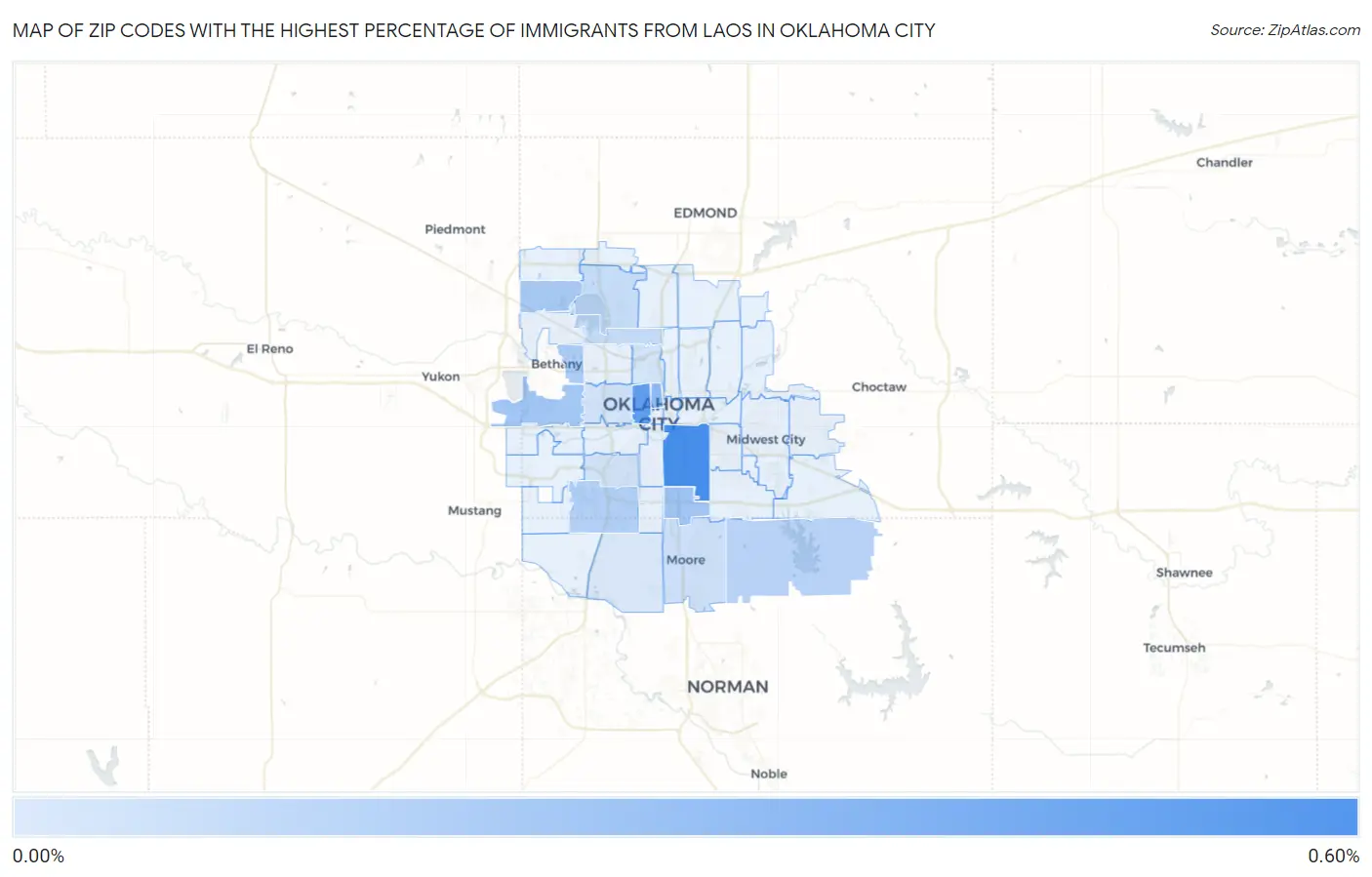 Zip Codes with the Highest Percentage of Immigrants from Laos in Oklahoma City Map